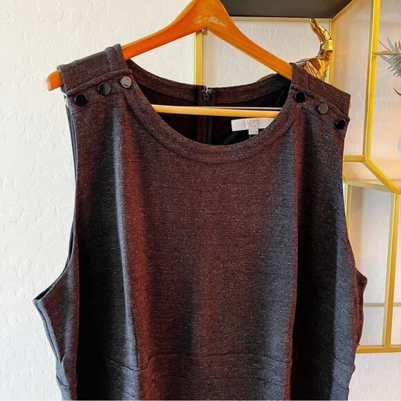 NEW LOFT Plus gray knit knee length dress shoulder buttons plus size 26 party - Picture 4 of 12